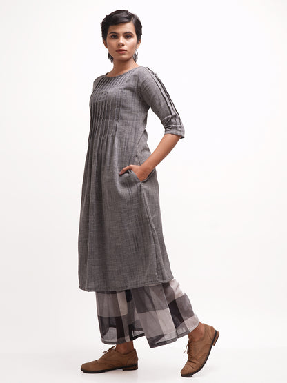 Blackish Grey Kurta with Checkered Palazzos