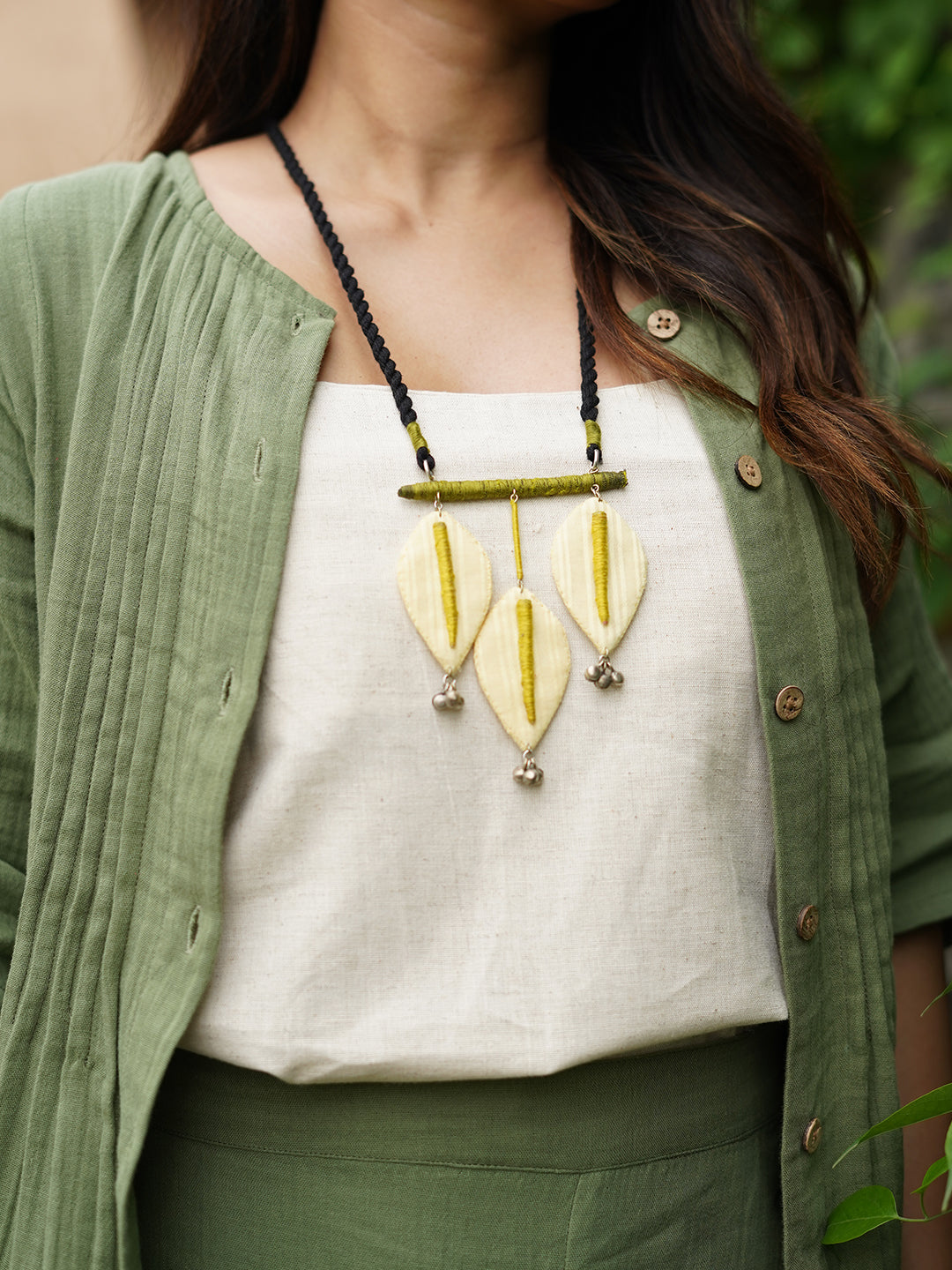 Yellow leaf Fabric Pendant